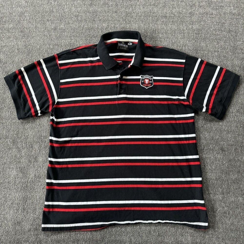 Guinness Beer Official Merchandise Polo Shirt Men XL Red Blue White Stripe Crest